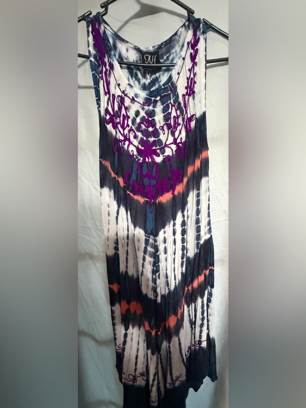 Maxi Dress with Purple Embroidered Floral Detail